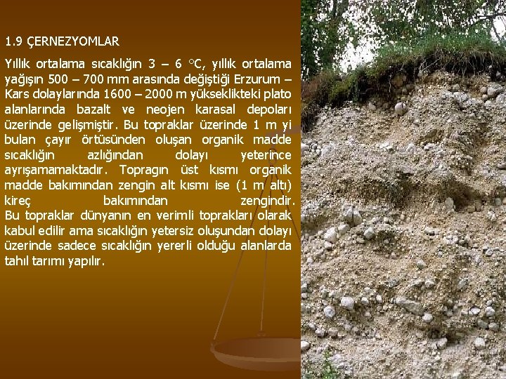 1. 9 ÇERNEZYOMLAR Yıllık ortalama sıcaklığın 3 – 6 °C, yıllık ortalama yağışın 500