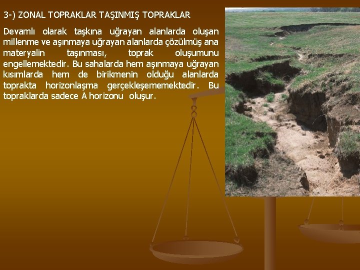 3 -) ZONAL TOPRAKLAR TAŞINMIŞ TOPRAKLAR Devamlı olarak taşkına uğrayan alanlarda oluşan millenme ve