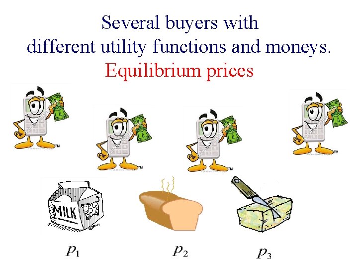 Several buyers with different utility functions and moneys. Equilibrium prices 