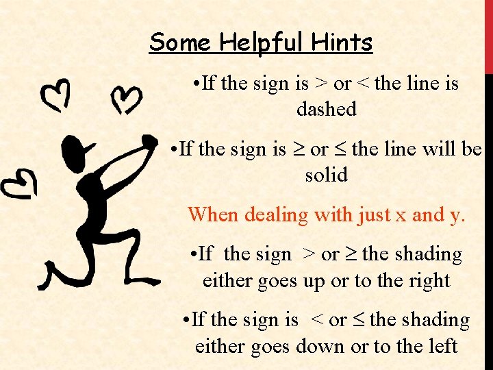 Some Helpful Hints • If the sign is > or < the line is