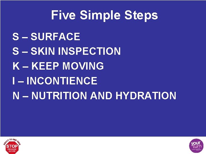 Five Simple Steps S – SURFACE S – SKIN INSPECTION K – KEEP MOVING