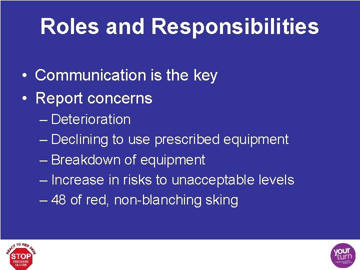 Roles and Responsibilities • Communication is the key • Report concerns – Deterioration –