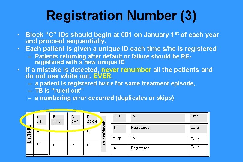 Registration Number (3) • Block “C” IDs should begin at 001 on January 1