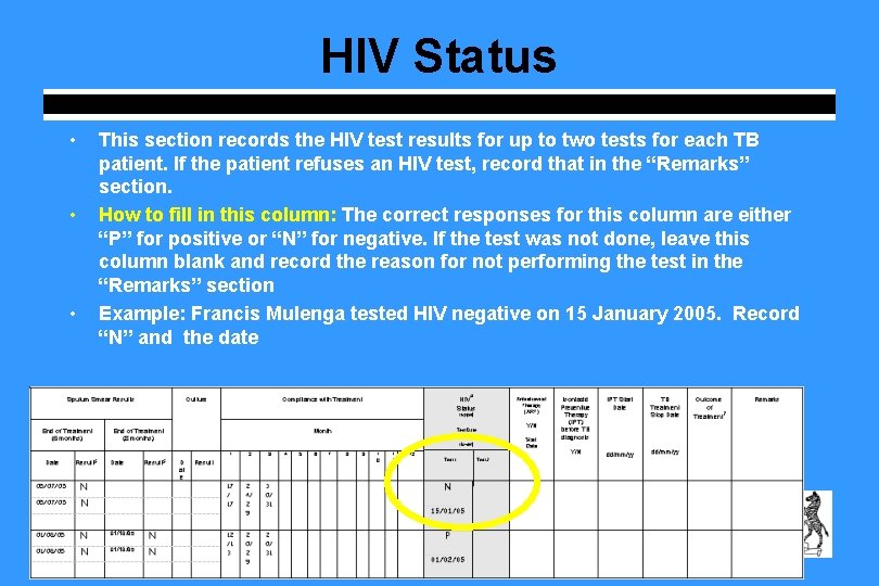 HIV Status • • • This section records the HIV test results for up