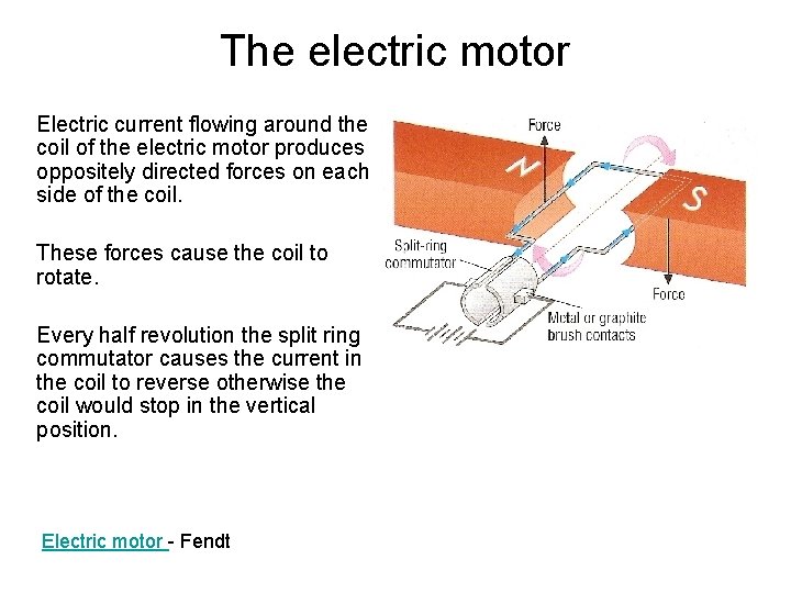 The electric motor Electric current flowing around the coil of the electric motor produces
