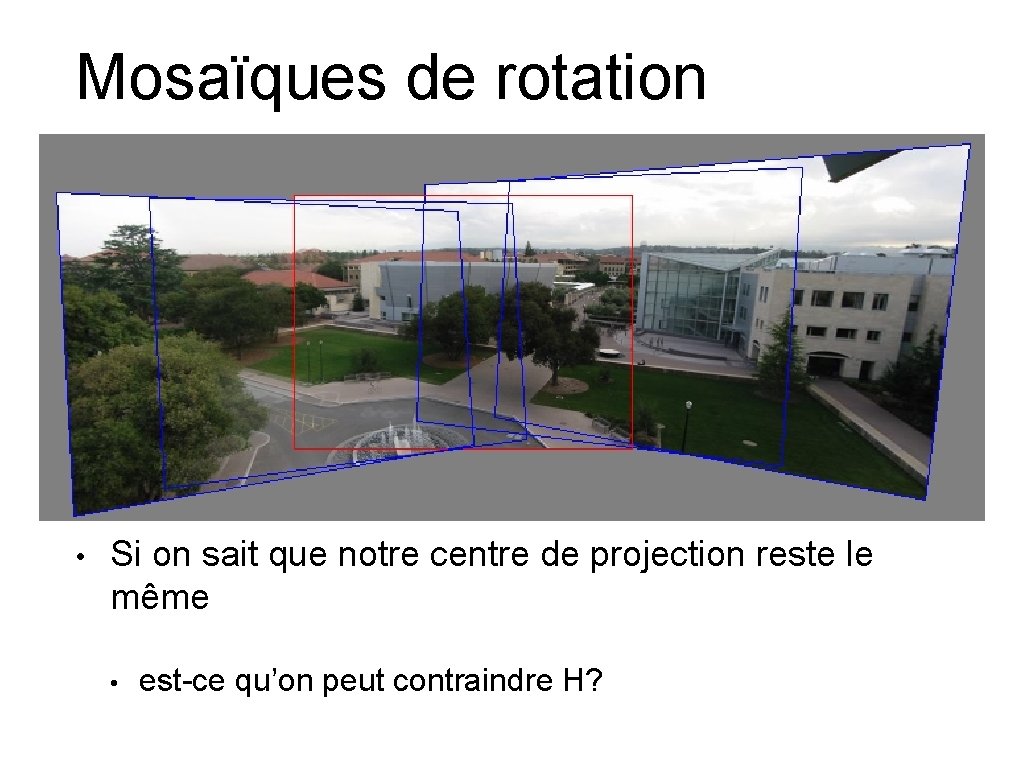 Mosaïques de rotation • Si on sait que notre centre de projection reste le