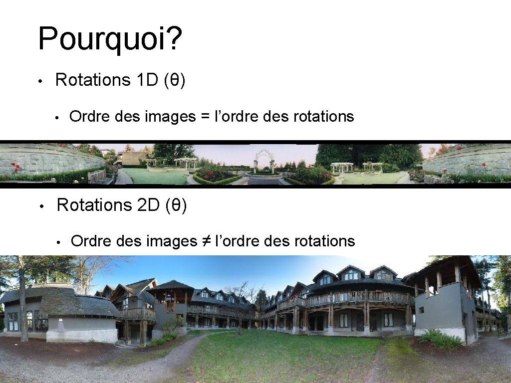 Pourquoi? • Rotations 1 D (θ) • • Ordre des images = l’ordre des