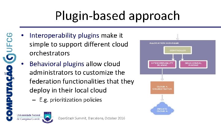 Plugin-based approach • Interoperability plugins make it simple to support different cloud orchestrators •
