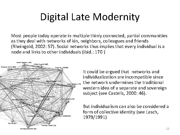 Digital Late Modernity Most people today operate in multiple thinly connected, partial communities as