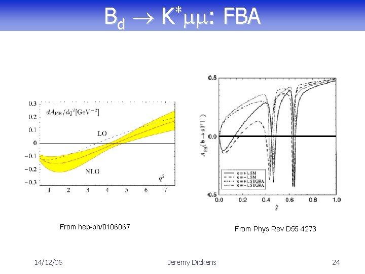 Bd K*mm: FBA From hep-ph/0106067 14/12/06 From Phys Rev D 55 4273 Jeremy Dickens