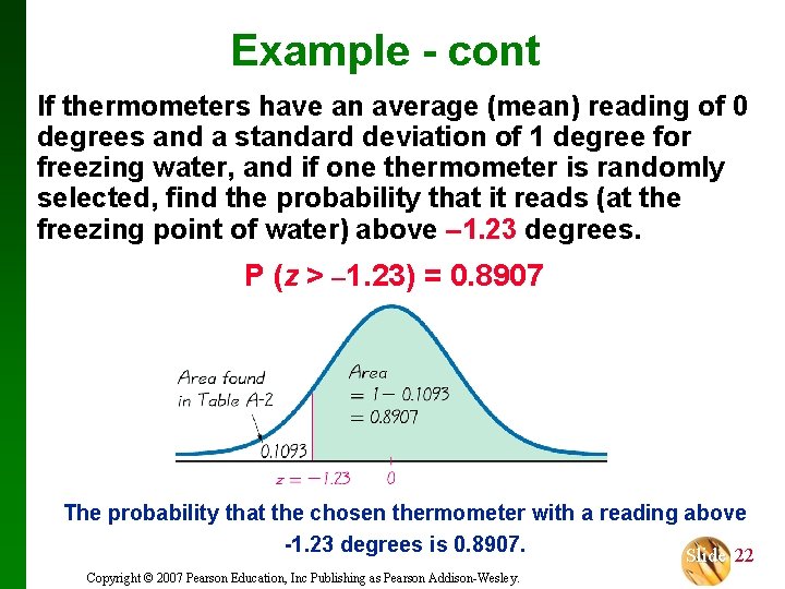 Example - cont If thermometers have an average (mean) reading of 0 degrees and