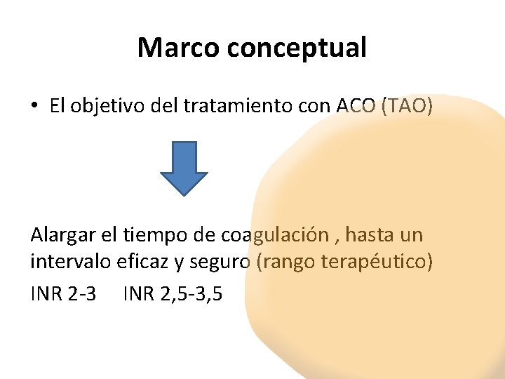 Marco conceptual • El objetivo del tratamiento con ACO (TAO) Alargar el tiempo de