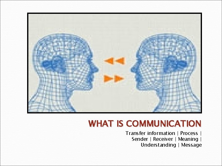 WHAT IS COMMUNICATION Transfer information | Process | Sender | Receiver | Meaning |