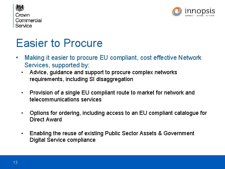 Easier to Procure • Making it easier to procure EU compliant, cost effective Network