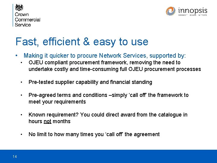 Fast, efficient & easy to use • Making it quicker to procure Network Services,