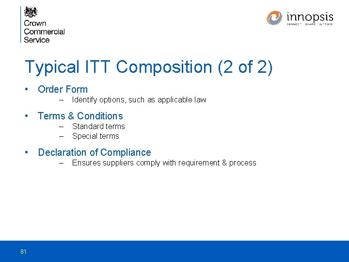 Typical ITT Composition (2 of 2) • Order Form – Identify options, such as