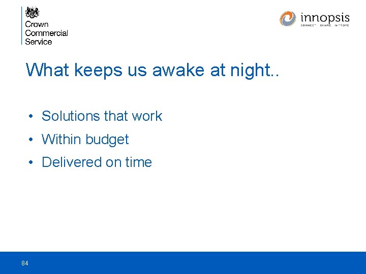 What keeps us awake at night. . • Solutions that work • Within budget