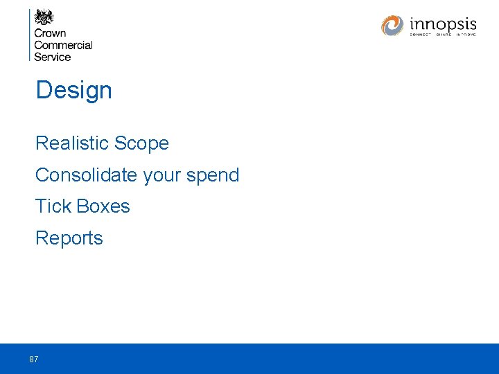 Design Realistic Scope Consolidate your spend Tick Boxes Reports 87 