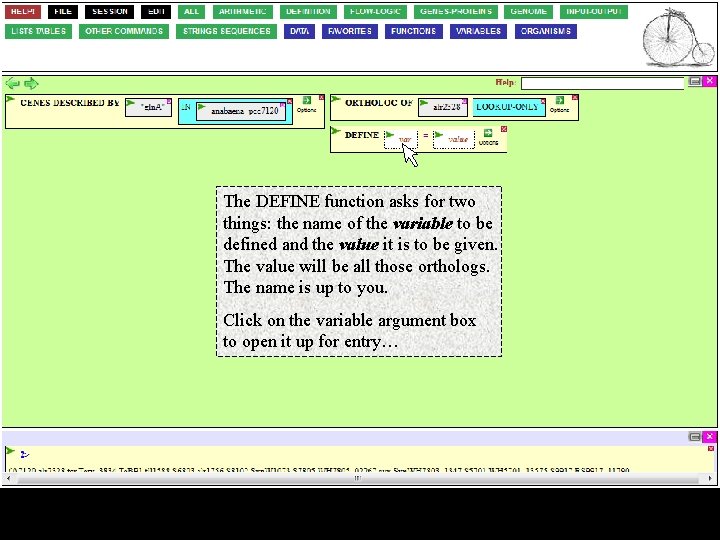 The DEFINE function asks for two things: the name of the variable to be