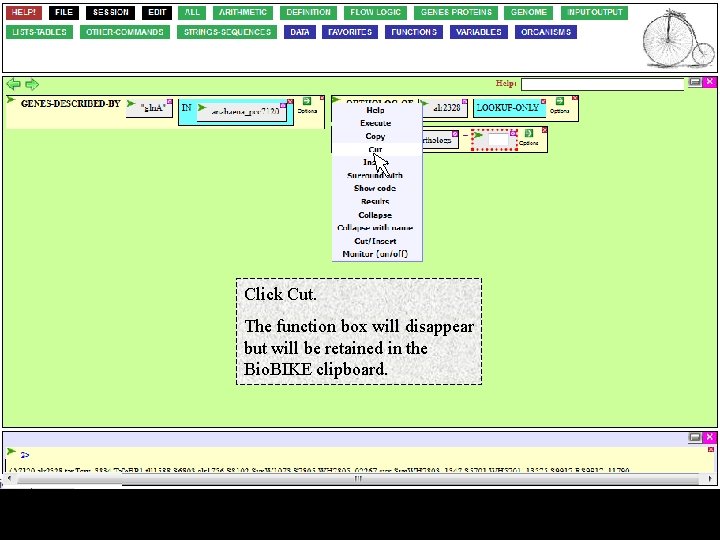 Click Cut. The function box will disappear but will be retained in the Bio.