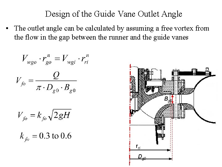 Design of the Guide Vane Outlet Angle • The outlet angle can be calculated