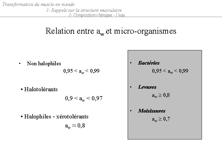 Transformation du muscle en viande I- Rappels sur la structure musculaire 1 - Composition