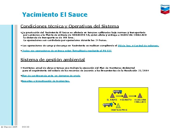 Yacimiento El Sauce Condiciones técnica y Operativas del Sistema • La producción del Yacimiento