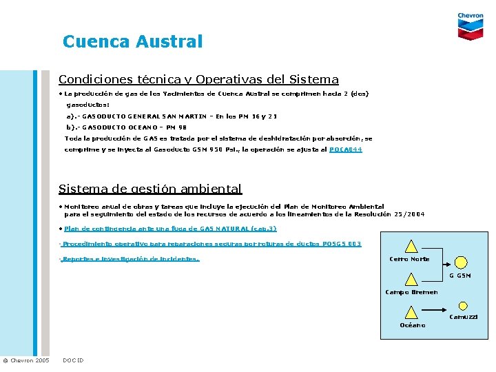 Cuenca Austral Condiciones técnica y Operativas del Sistema • La producción de gas de
