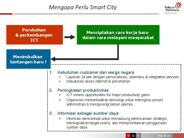 Mengapa Perlu Smart City Perubahan & perkembangan ICT Menciptakan cara kerja baru dalam cara