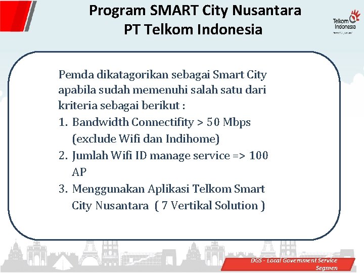  Program SMART City Nusantara PT Telkom Indonesia Pemda dikatagorikan sebagai Smart City apabila