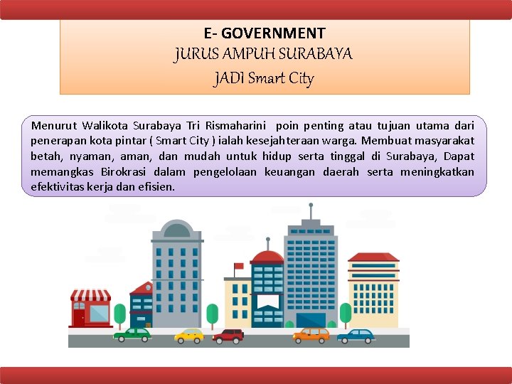 E- GOVERNMENT JURUS AMPUH SURABAYA JADI Smart City Menurut Walikota Surabaya Tri Rismaharini poin