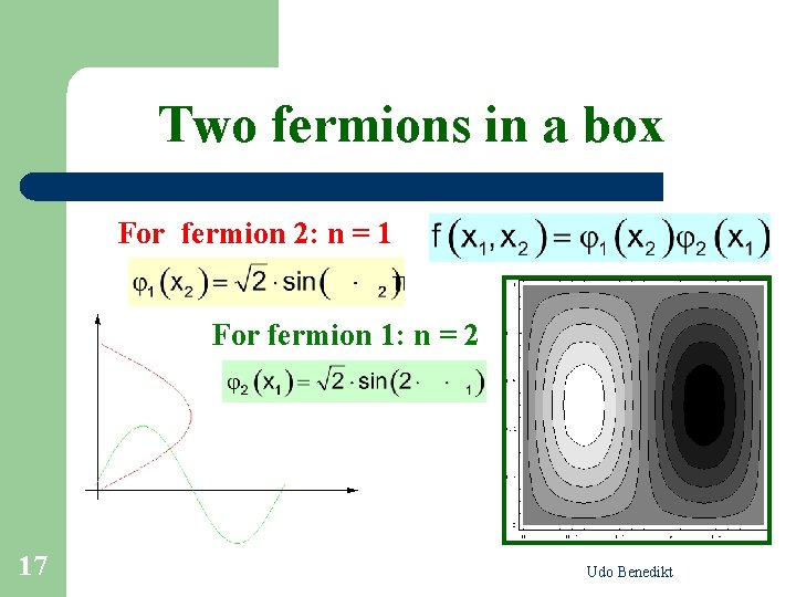 Two fermions in a box For fermion 2: n = 1 For fermion 1: