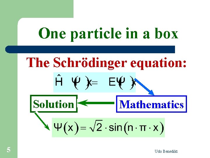 One particle in a box The Schrödinger equation: Solution 5 Mathematics Udo Benedikt 