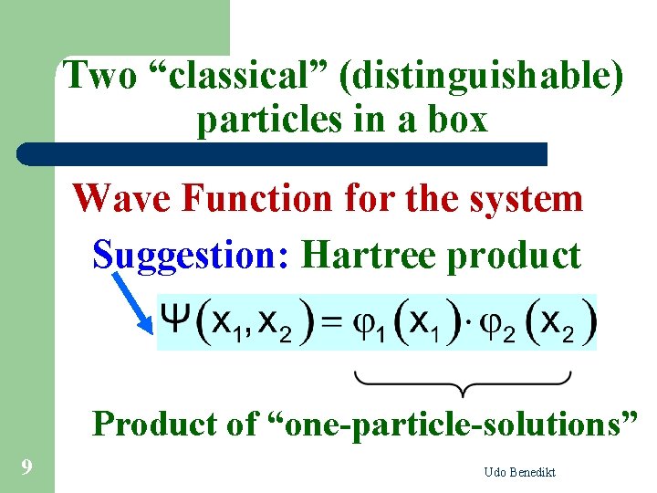 Two “classical” (distinguishable) particles in a box Wave Function for the system Suggestion: Hartree