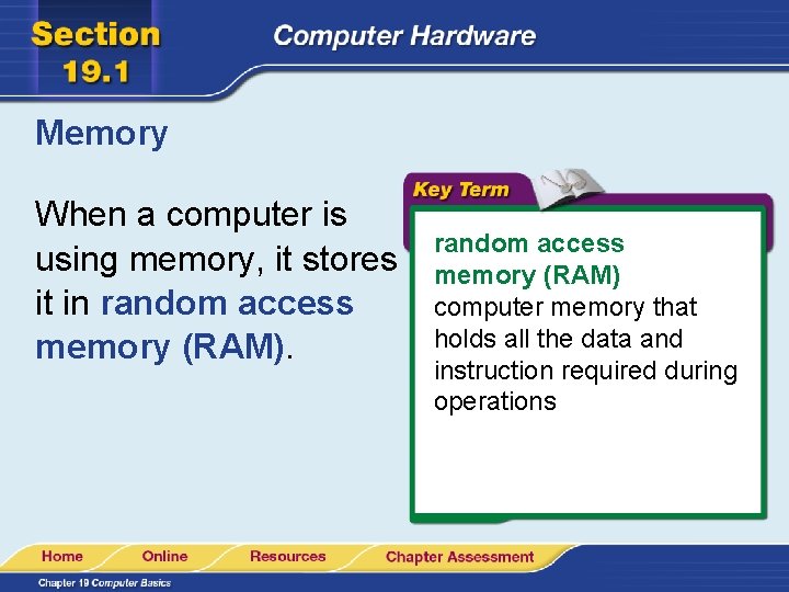 Memory When a computer is using memory, it stores it in random access memory