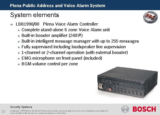 Plena Public Address and Voice Alarm System elements è LBB 1990/00 Plena Voice Alarm