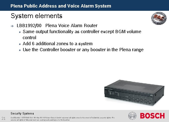 Plena Public Address and Voice Alarm System elements è LBB 1992/00 Plena Voice Alarm