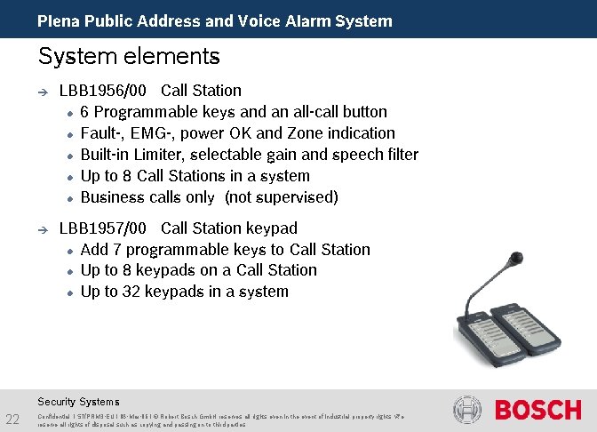 Plena Public Address and Voice Alarm System elements è LBB 1956/00 Call Station 6