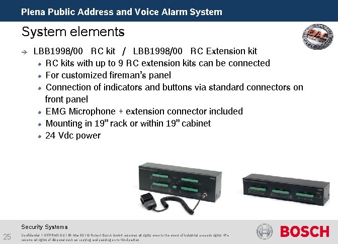 Plena Public Address and Voice Alarm System elements è LBB 1998/00 RC kit /