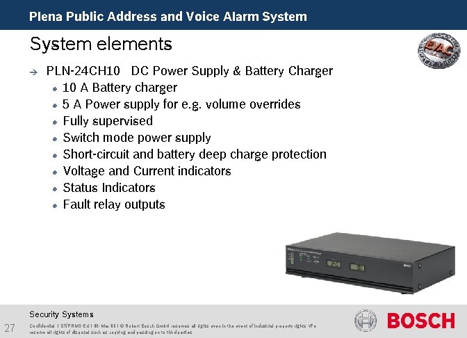 Plena Public Address and Voice Alarm System elements è PLN-24 CH 10 DC Power