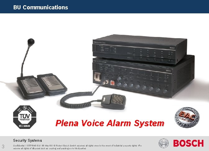 BU Communications Plena Voice Alarm System Security Systems 3 Confidential | ST/PRM 3 -EU