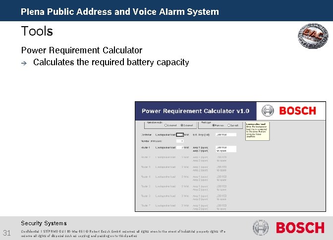 Plena Public Address and Voice Alarm System Tools Power Requirement Calculator è Calculates the