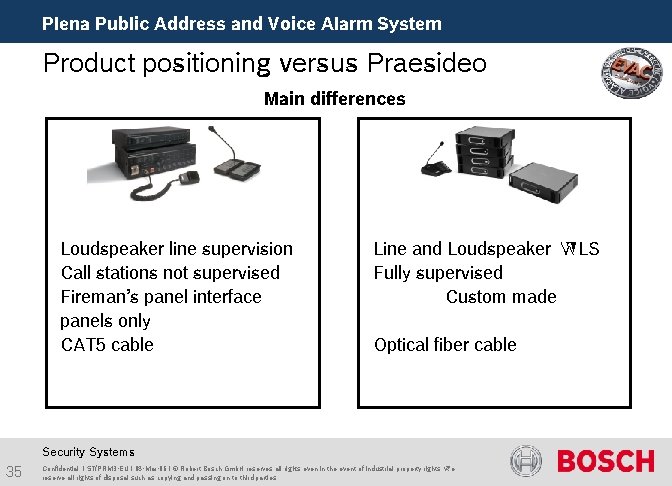 Plena Public Address and Voice Alarm System Product positioning versus Praesideo Main differences Loudspeaker