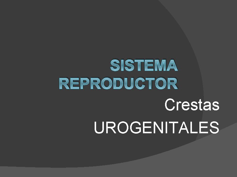 SISTEMA REPRODUCTOR Crestas UROGENITALES 