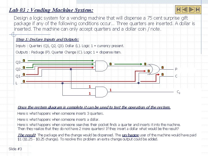 Lab 03 : Vending Machine System: Design a logic system for a vending machine Lab 03 : Vending Machine System: Design a logic system for a vending machine