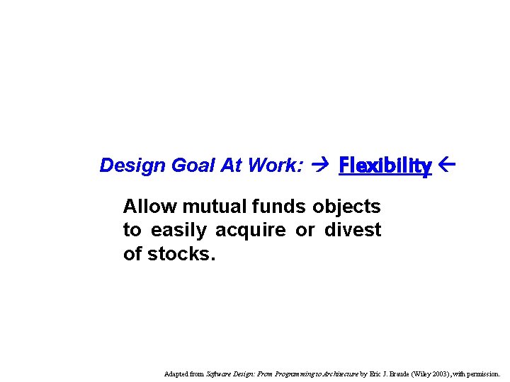 Design Goal At Work: Flexibility Allow mutual funds objects to easily acquire or divest