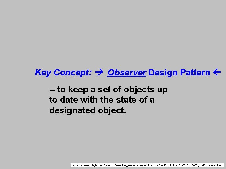Key Concept: Observer Design Pattern -- to keep a set of objects up to