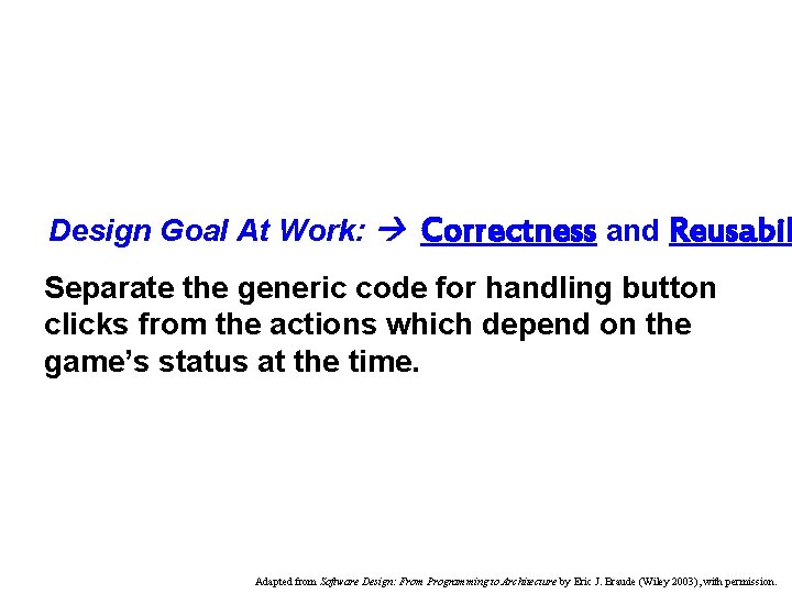 Design Goal At Work: Correctness and Reusabil Separate the generic code for handling button