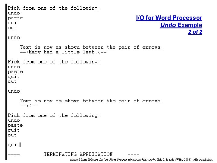 I/O for Word Processor Undo Example 2 of 2 Adapted from Software Design: From