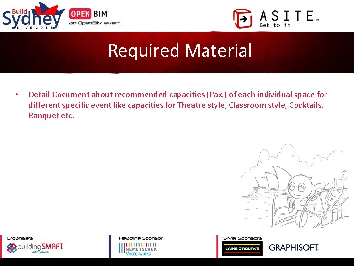 Required Material • Detail Document about recommended capacities (Pax. ) of each individual space